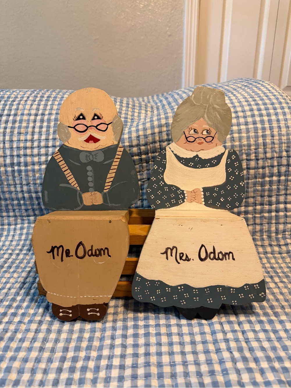 Hand-Painted Couple Shelf Sitters Set of 2 with Wooden Stand